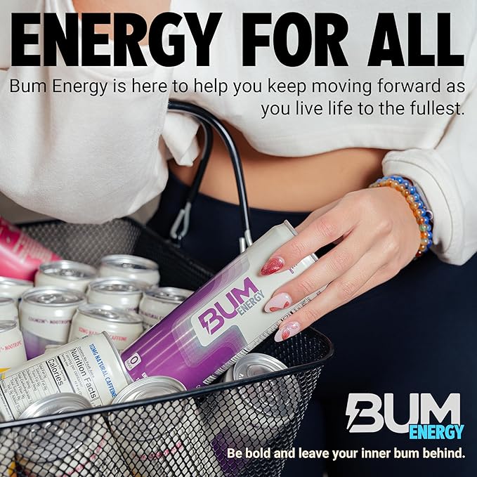 BUM Sugar-Free Energy Drink, Champion Mentality - Lightly Carbonated & No Artificial Colors, Natural Caffeine & Citicoline for Energy & Focus, Brain Boost & Workout Sports Beverage - 12 oz, Pack of 12