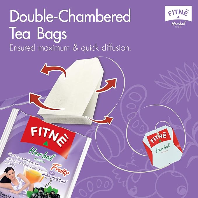 FITNE Black Currant Herbal Green Tea Fruity Garcinia Senna Infusion Gentle Detox Cleansing Boost Antioxidant Wellness Tea No Calories, 15 Tea Bags