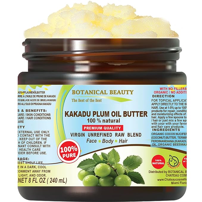Botanical Beauty KAKADU PLUM OIL BUTTER Pure Natural Virgin Unrefined RAW for FACE, SKIN, BODY, DAMAGED HAIR, NAILS (8 Fl Oz)