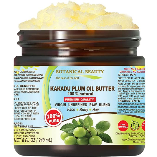Botanical Beauty KAKADU PLUM OIL BUTTER Pure Natural Virgin Unrefined RAW for FACE, SKIN, BODY, DAMAGED HAIR, NAILS (8 Fl Oz)