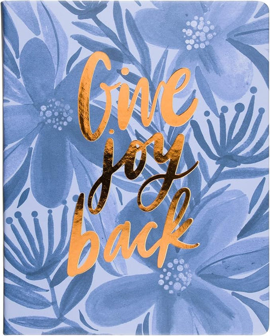 Eccolo Large Lined Journal Notebook, Hardbound Cover, Writing Journal, 256 Ruled White Pages, Ribbon Bookmark, Lay Flat, Desk Size for Work or School, Give Joy Back, Floral (Blue, 8x10 inches)