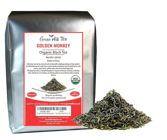 Greenhilltea,Organic Golden Monkey Black Tea Premium Loose leaf Tea Fujian Black Tea 1 LB