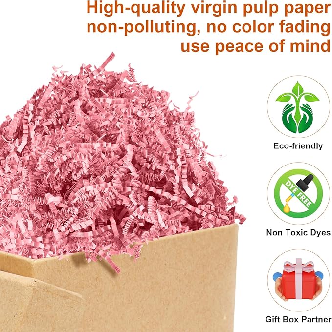 Darfukei Shredded Paper For Gift Baskets, 1/2LB (8 oz) Crinkle Paper Filler, Pink Mother's Gifts Day Baskets Grass, Crinkle Cut Papers Shred For Birthdays, Weddings,Boxes Bags, Basket Filler ,Anniversaries,Gift Wrapping
