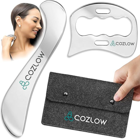 COZLOW 2-in-1 Stainless Steel Muscle Scraper Tool Set for IASTM Therapy - Skin Scraping Massage Tools for Soft Tissue Mobilization - Deep Tissue Gua Sha for Arms, Legs & Back