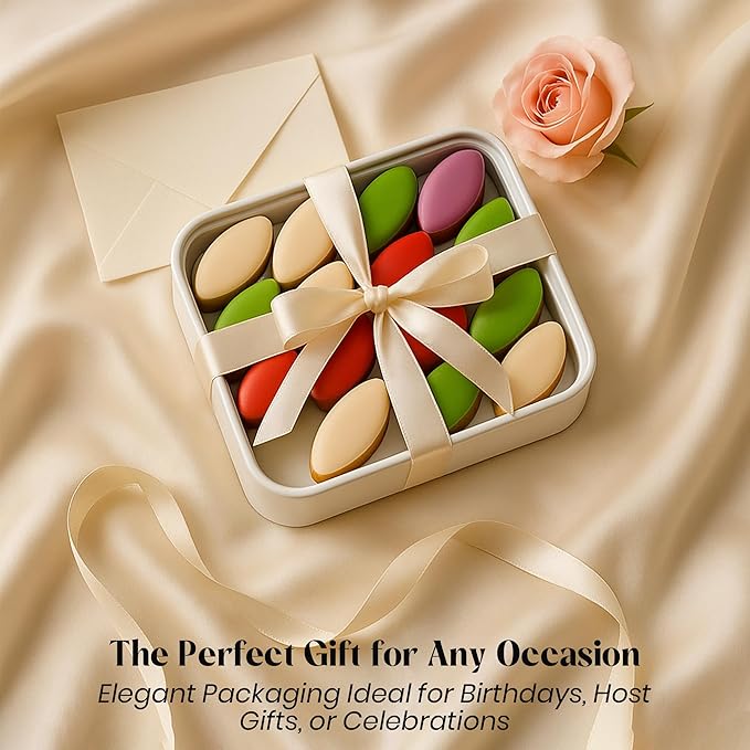 Andy Anand Chocolatier Calissons de Provence - Handcrafted Soft Almond Paste Candy, 5 Assorted Flavors with Candied Melons & Orange, Flown Fresh from France Authentic Divine Taste (28 Pcs, 12.3 Oz)