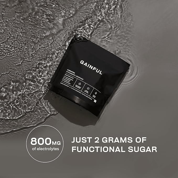 Gainful Hydration Powder Packets, Caffeine Free with Key Electrolytes Magnesium and Sodium, Energy Support, Low Sugar, Strawberry Lemonade, 21 Sticks