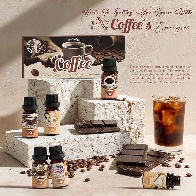 Coffee Fragrance Oil Set, Premium Essential Oils for Diffusers for Home, Blueberry Muffin, Café Mocha, Hot Chocolate, Coffee and More, Candle Scents for Candle Making, DIY Soaps, Aromatherapy