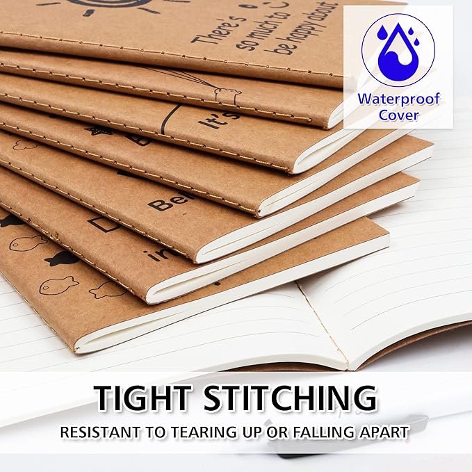 feela 15 Pack A6 Kraft Notebooks, 15 Designs Cute Mini Pocket Notebooks and Journals, Lined Motivation Small Journal Notebook Notepad Bulk for School Supplies Women Taking Memos, 4.1X5.8 in, 80 Pages