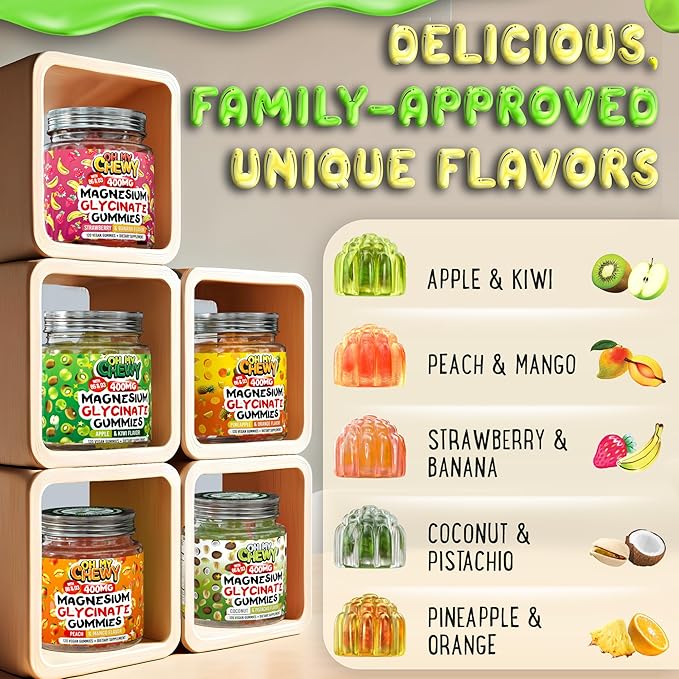 Center-Filled Magnesium Glycinate Gummies 400MG - High Absorption for Kids, Teens & Adults - Supplement for Sleep, Calm & Muscle Relaxation with B6 & D3 - Gluten Free & Vegan Friendly - 60 Count