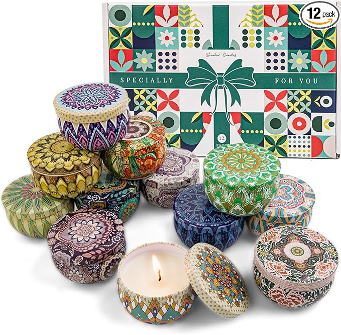 Scented Candles Gift Set, 12 Pack Candles for Home Scented, 21.12 oz Long Lasting Soy Wax Aromatherapy Candle Set with Gift Box, Birthday Gifts for Women