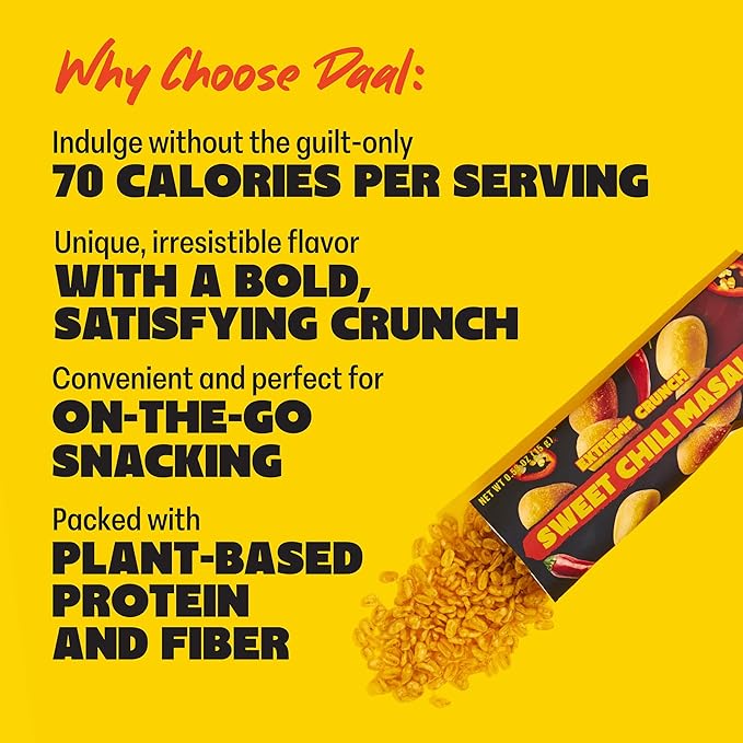 Daal By Keen Crunchy Mung Bean Snacks – Sweet Chili Masala – Plant-Based Protein, High Fiber, Gluten-Free, Nut-Free – Mix into Salads or Enjoy as an On-the-Go Snack – 1 Resealable Pack, 4.76 oz