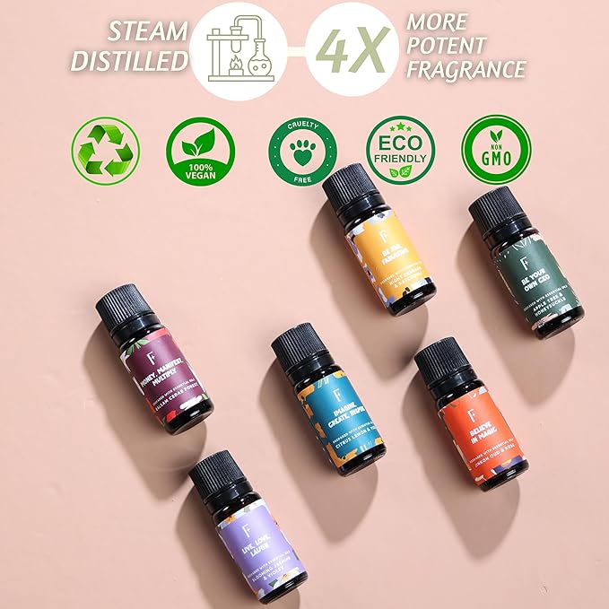 Folkulture Essential Oils for Diffusers | Oil Diffuser Essential Oil Set of 6 Fragrance Oil | Diffusers Oil Scents for Home | Fragrance Oil for Diffusers | Patchouli, Jasmine, Rose
