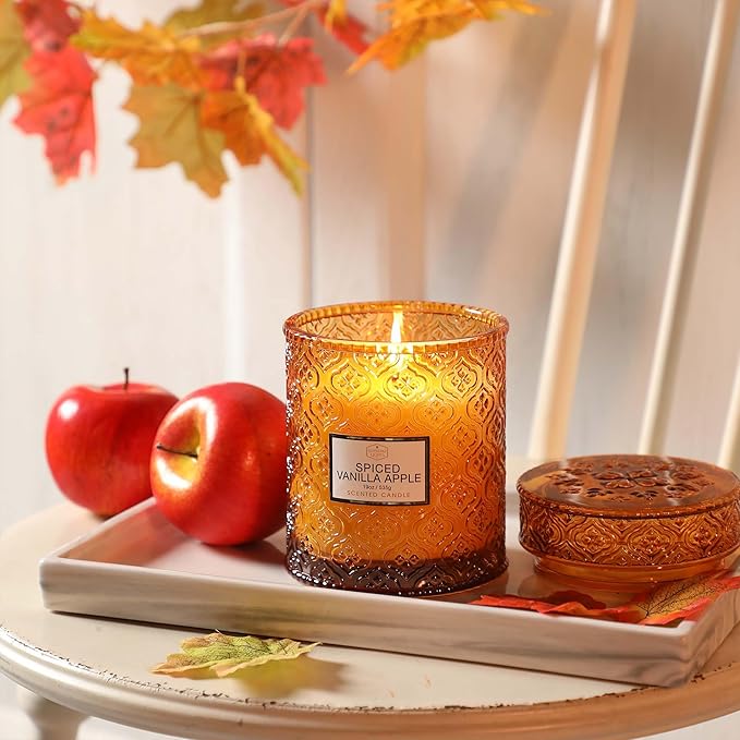Fall Candle, Apple Vanilla Scent Candles, 19oz Large Candle, Fall Scented Candles Gifts for Women, Thanksgiving Table Centerpiece, Farmhouse Harvest Decorations for Autumn Home Decor