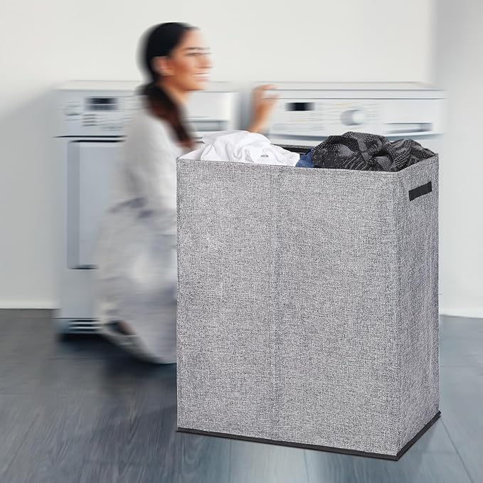 DOKEHOM 150L Double Laundry Basket with Lid and Removable Laundry Bags, Large Collapsible Laundry Hamper with 2 Sections for Bedroom, Bathroom, Laundry Room, Colloge (Grey)