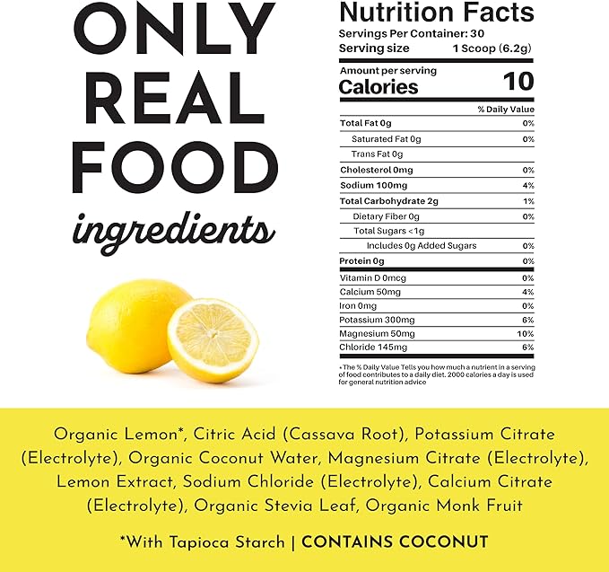 JUST INGREDIENTS Lemonade Electrolytes Drink Mix - Coconut Water, Sea Salt, Trace Minerals - 30 Servings