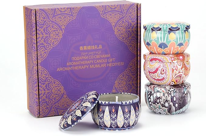 Aromatherapy Candle Gift Set – 4 Pack Miniature Soy Wax Candles, Lavender, Lemon, Vanilla & Rose – Meditation Candle Set for Relaxation, Christmas Gifts, Home Décor & Travel