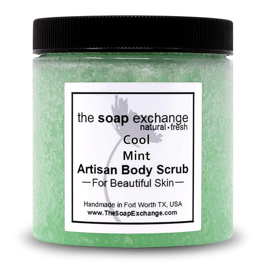 The Soap Exchange Sugar Body Scrub - Cool Mint Scent - Hand Crafted 16 fl oz / 480 ml Natural Artisan Skin Care, Shea Butter, Exfoliate, Moisturize, & Protect. Made in the USA.