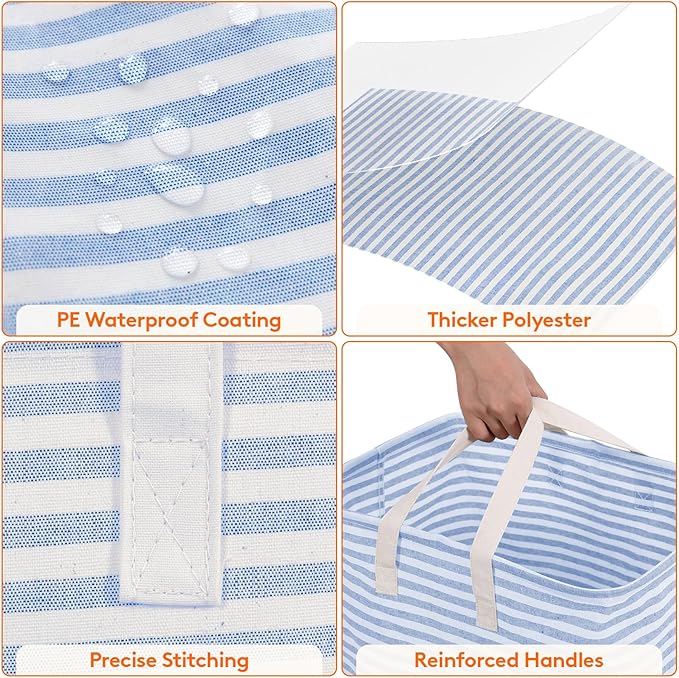 Lifewit Laundry Hamper Large Collapsible Laundry Basket, Freestanding Waterproof Clothes Hamper Storage with Easy Carry Handles for Clothes in Bedroom Bathroom College Dorm for Adults, Blue, 80L