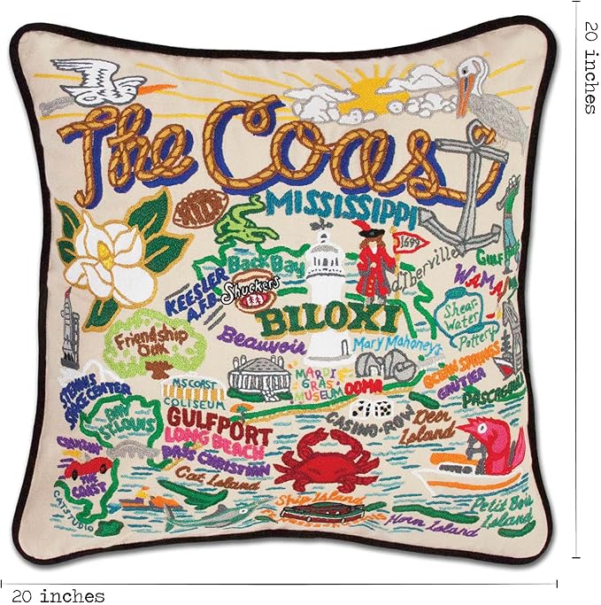 Catstudio Mississippi Coast Embroidered Decorative Throw Pillow