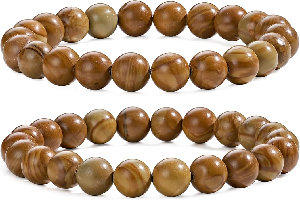 Bivei Natural Gemstone Semi Precious Healing Crystals Handmade Stretchy Round Beads Bracelet, Enhance Positive Energy