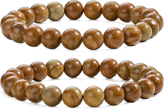 Bivei Natural Gemstone Semi Precious Healing Crystals Handmade Stretchy Round Beads Bracelet, Enhance Positive Energy