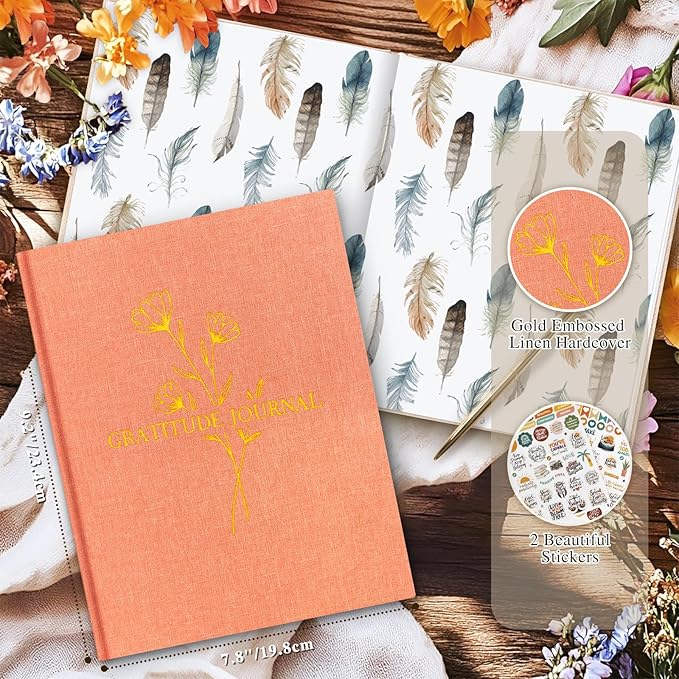 Lanpn Daily Gratitude Journal for Woman Men, The 5 Minute Gratitude Diary with Prompts, Linen Mindfulness Affirmation Positivity Planner, 156 Page Better Every Day Reflection Guided Notebook