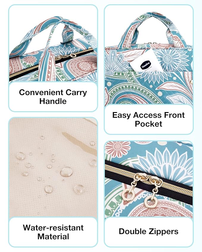 BAGSMART Toiletry Bag Travel Bag with Hanging Hook, Water-resistant Makeup Cosmetic Bag Travel Organizer for Accessories, Shampoo, Full Sized Container, Toiletries (Green Paisley, Large)