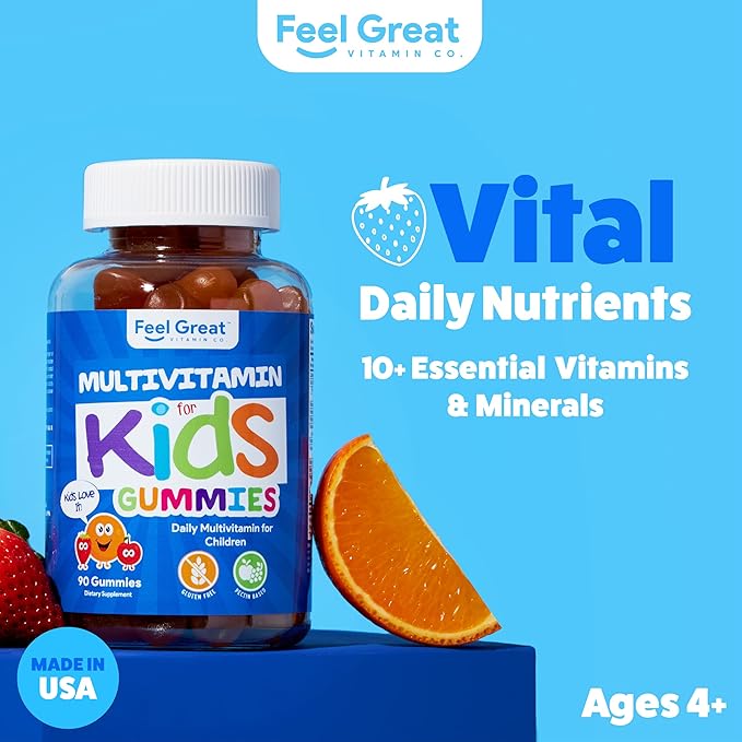 Feel Great Kids Multivitamin Gummies | Citrus & Strawberry Flavored Vitamins for Kids | Multivitamin Gummies with Vitamin D for Bone, Muscle & Immune Support | Chewable Vitamins | 45-Day Supply