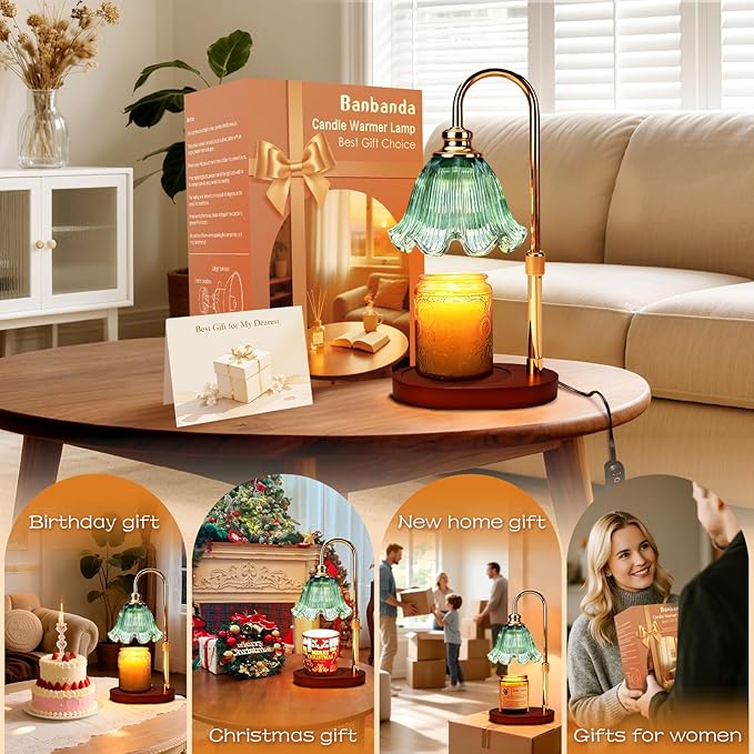 Candle Warmer Lamp with Timer Dimmable: Adjustable Height,3 Timing Mode, 4 Level Dimming - Home Bedroom Decor, House Warming Gift -Birthday Gifts for Mom,Women (Cyan)