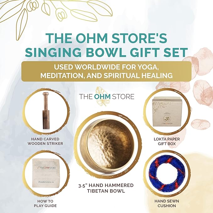 Ohm Store Tibetan Singing Bowl Set — Meditation Sound Bowl Handcrafted (3.5″ Gift Box)