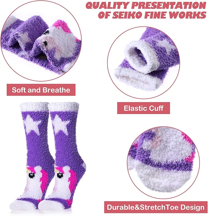 LINEMIN Womens Fuzzy Socks Cozy Fluffy Winter Warm Slipper Socks Microfiber Soft Home Sleeping Socks