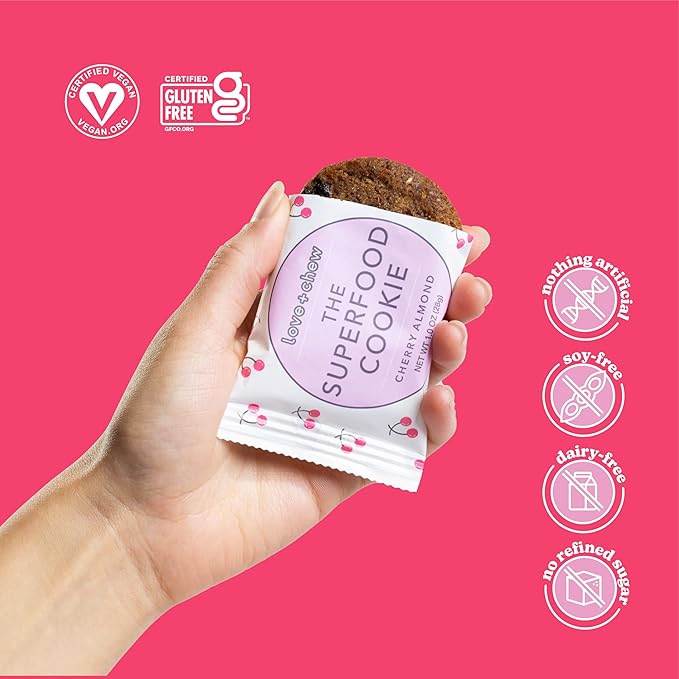 Love + Chew Cherry Almond Minis Bulk Box - Tasty, Gluten Free Cookies - Vegan, Healthy, Paleo, Non GMO - Individually Wrapped and Soft Baked - Made from High Protein Almonds - 1 Ounce Each, 80 Count