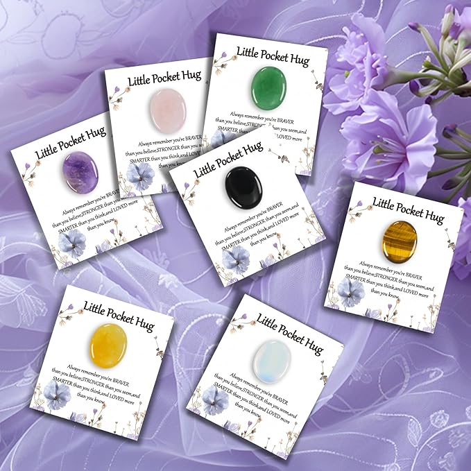40 Sets Little Worry Stones Oval Shape Pocket Hug Token Gift Card Keepsake Thinking of You Cards for Friends Funeral Favors Encouragement Gifts for Women Adults Party Favors