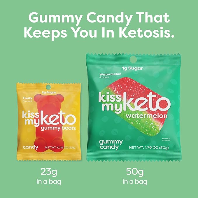 Kiss My Keto Sugar Free Gummies, Gummy Watermelon 24-Pack – Satisfy Cravings while Staying in Ketosis – High Fiber, 3g Net Carbs, Non-GMO, Vegan, & No Gluten – Calorie-Friendly Vegan Candy