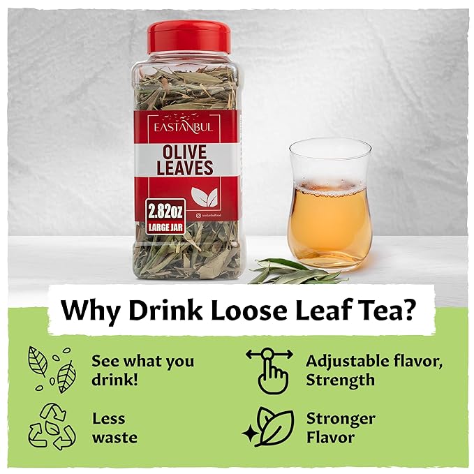 Eastanbul Olive Leaf, 2.82oz, Olive Leaf Loose Tea AKA Te De Hojas De Olivo, from Turkish Mediterranean Trees, Caffeine-Free, Natural, Vegan, Gluten Free, Non GMO