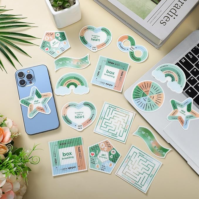 Libima 72 Pieces Anxiety Sensory Stickers Textured Stickers Fidget Mindfulness Sticker School Counselor Supplies Adult Sensory Items Anxiety Relief, 9 Styles(Fresh Color)