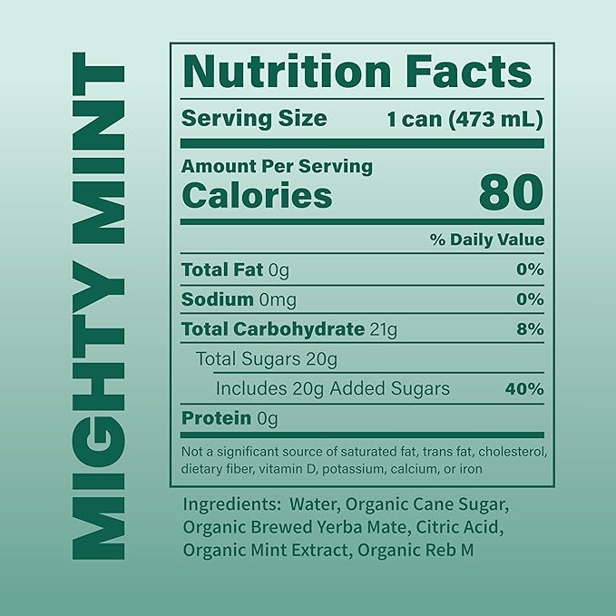 COOLER CO. | YERBA MATE | 12 Pack | 100% Organic Yerba Mate Caffeine | 150 mg Caffeine | 3 Organic Ingredients | Natural Ingredients | No Artificial Colors or Stimulants | Mighty Mint Flavor