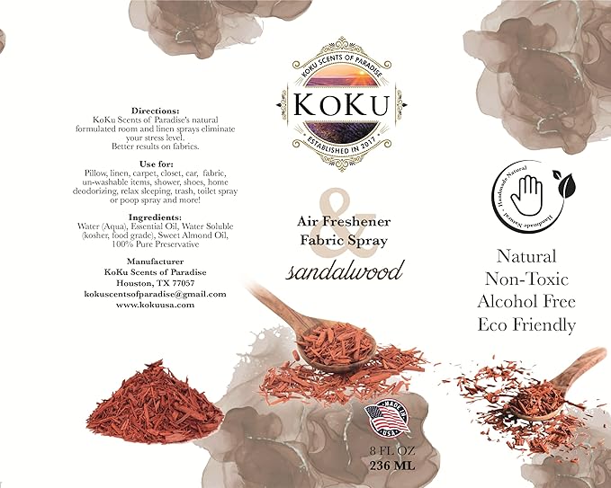 Sandalwood Air Freshener - Room Spray - Odor Eliminator - Deodorizer - Car Air Freshener - Home Spray - Linen Spray - Fabric Refresher - Non-Toxic - Alcohol Free (8 Oz)