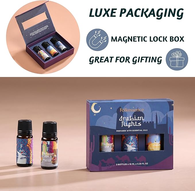Folkulture Essential Oils for Diffuser Oil | Essential Oils Set of 3 Fragrance Oil Diffuser Oils | Diffuser Oils Scents for Home | Fragrance Oil for Diffuser | Oud Rose & Oud Tabac
