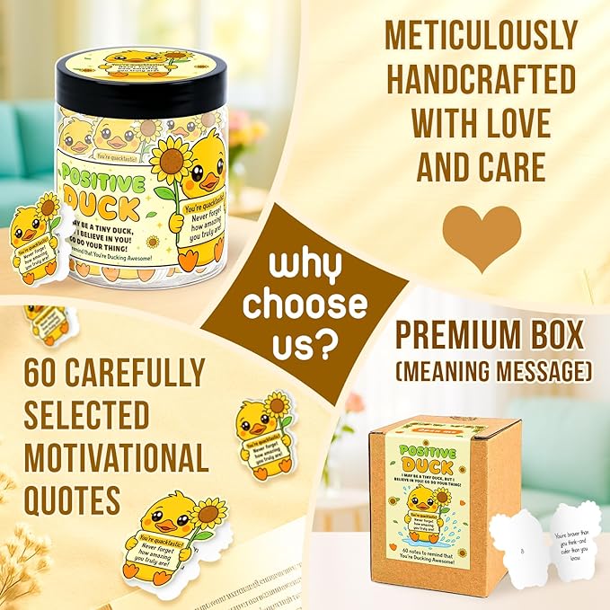 Emotional Support Duck – Funny Duck Gifts For Duck Lovers - 60 Positive Duck Daily Affirmation Cards Jar – Inspirational Gifts for Women - Self Care Gift for Coworkers, Teens, Friends, Boss