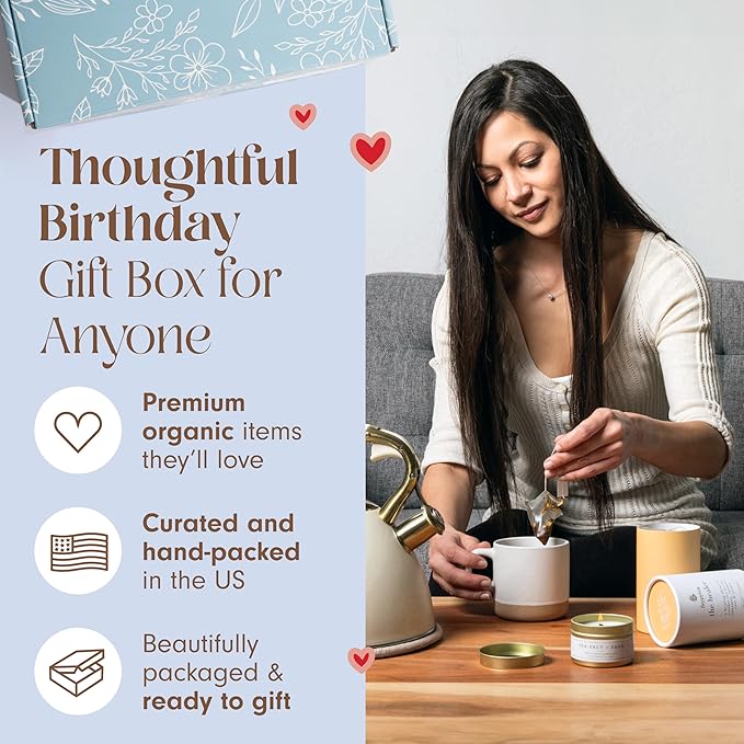 Unboxme Deluxe Birthday Care Package - Fluffy Socks, Mug, Lemon & Ginger Tea Set, Scented Candle & Greeting Card - Birthday Gift Box