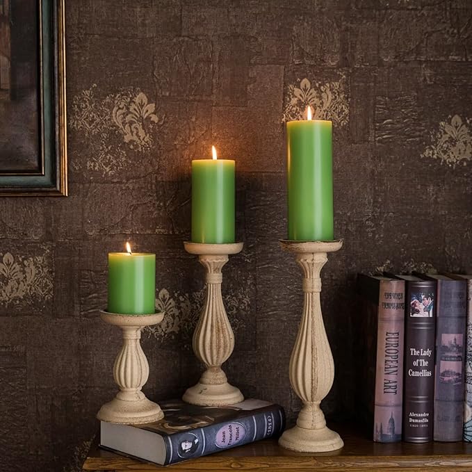 MOZEAL 3" x 8" Hand-Poured Unscented Large Candle,Smokeless Rustic Pillar Candle Set of 2,Slow Burn,No Drip,Approx 150 Hours Burning,Wedding,Dinner,Christmas and Home Decorative,Tall Green Candle