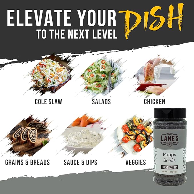 Lane's Black Poppy Seeds, All-Natural Poppy Seeds for Baking & Cooking, Add Flavor to Bread, Cakes, Muffins & Pastries, Made in USA, 10 oz (283g)