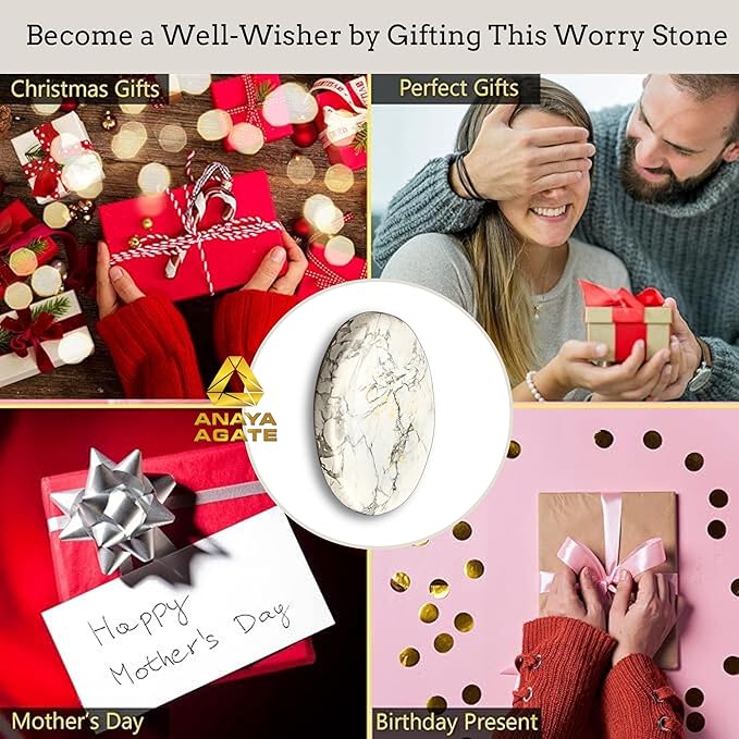 Howlite Worry Stone – Crystal Thumb Worry Stones for Anguish, Stress – Relaxing and Soothing Balance Stones for Meditation, Stress Relief – Healing Stones and Crystals for Men and Women