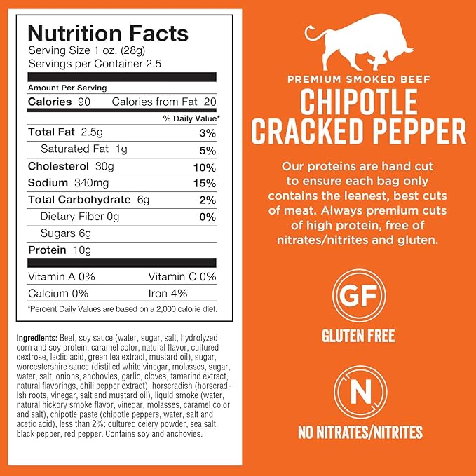 Chef's Cut Real Steak Chipotle Cracked Pepper Jerky, 2.5 Ounce (4 Pack)