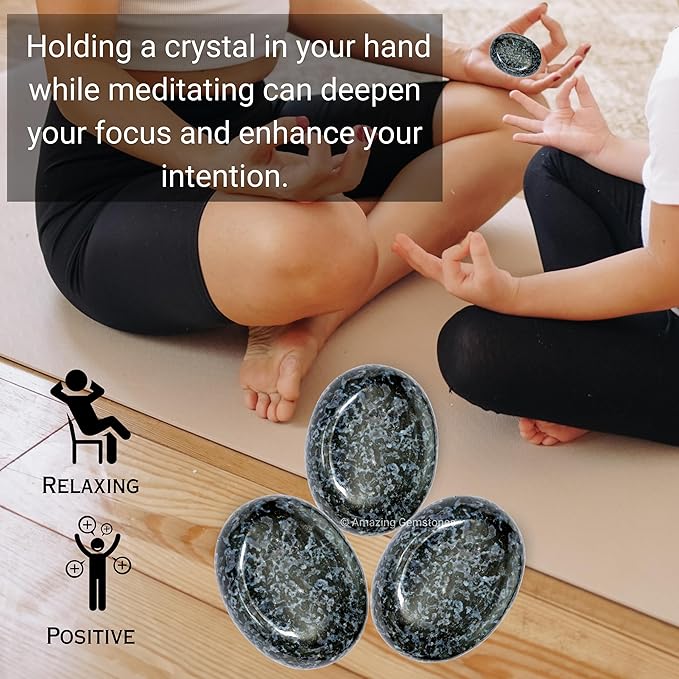 Amazing Gemstone Indigo Gabbro Jasper Palm Stone - Hot Massage Worry Stone for Natural Body Chakra Balancing, Reiki Healing and Crystal Grid