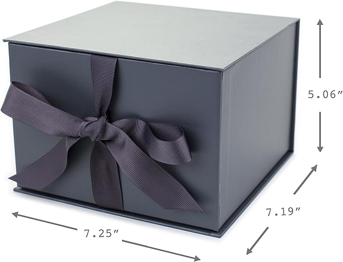 Hallmark Medium Gift Box with Lid and Shredded Paper Fill (Gray 7 inch Box) for Weddings, Graduations, Birthdays, Father's Day, Groomsmen Gifts, All Occasion
