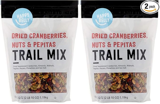 Amazon Brand - Happy Belly Dried Cranberries, Nuts & Pepitas Trail Mix, 2.62 pound (Pack of 2)