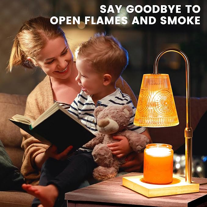 Candle Warmer Lamp with 2 Bulbs, Electric Candle Warmer with Timer -Adjustable Height and Dimmer LampCandle Warmer for Scented Jar Candles Wax Melt Warmer for Home Decor