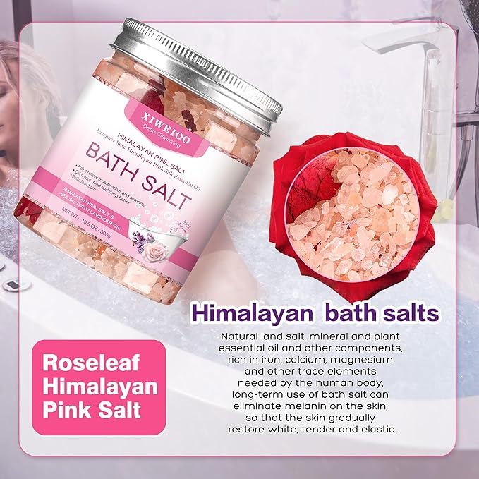 3 Pack Kit Bath Salts for Soaking Himalayan Pink Salt Rose Pink Scent Epsom Salt Bubble Bath for Women Christmas Gift with Dead Sea Salt Moisturizing Skin Tea Tree Oil Natural Soaking spa